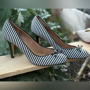 Talbots Black and White Striped Heels